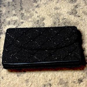 Beautiful Black Beaded Evening Clutch with Strap